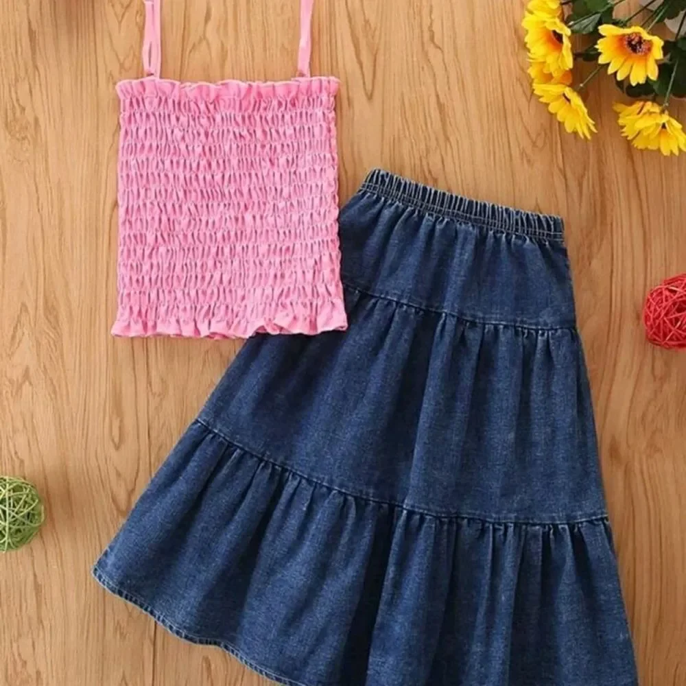 Toddler Girls Shirred Cami Top & Denim Sk